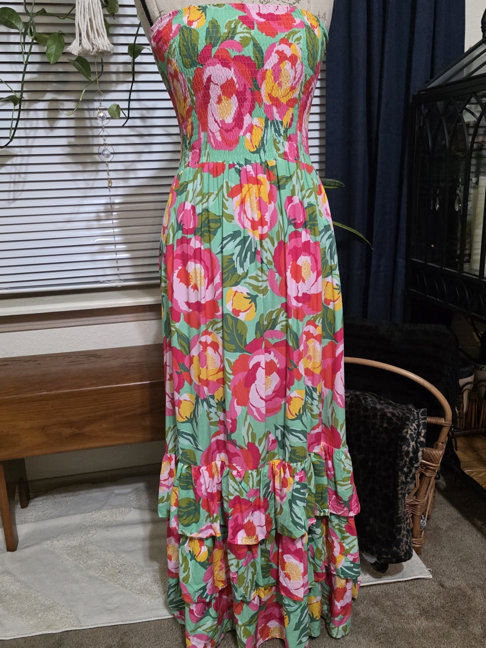 Abel The Label Smocked Strapless Floral Maxi Dress in Tiered Flowy Boho